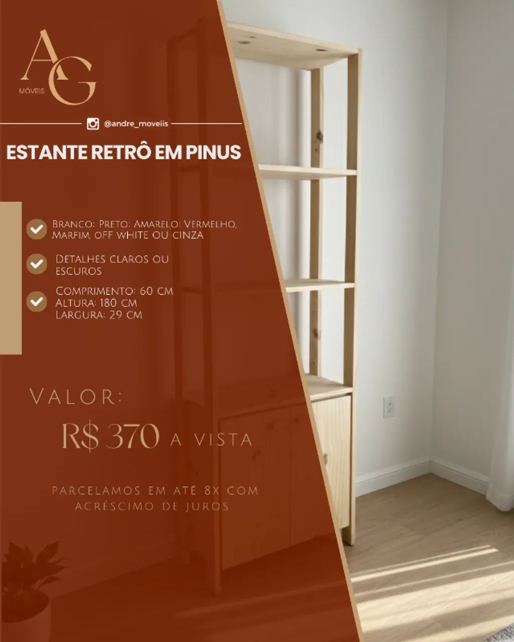 Estante Retrô em Pinus65082646067074120