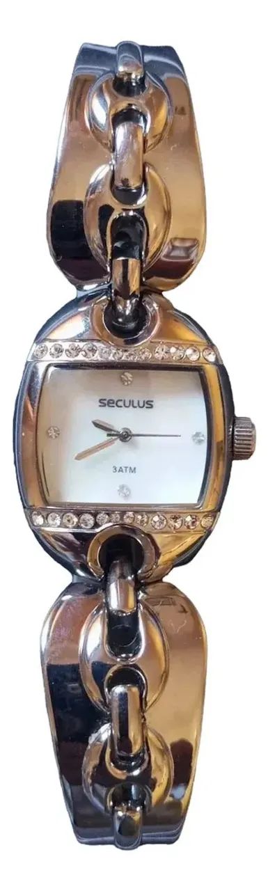 Relógio Feminino Seculus Prata Com Cristais Lindo E Elegante (Usado)