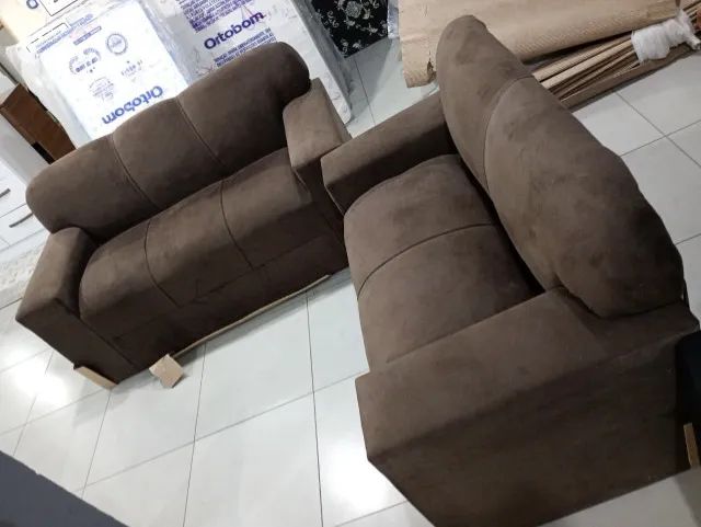 Conjunto Sofá 2x3 Lugares Xaropinho Sued Marrom - Entrega Rápida! 