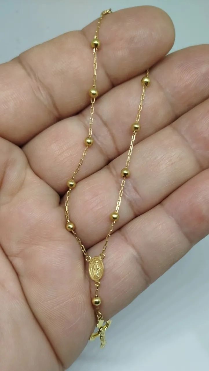 Pulseira terço , ouro 18k - 19cm