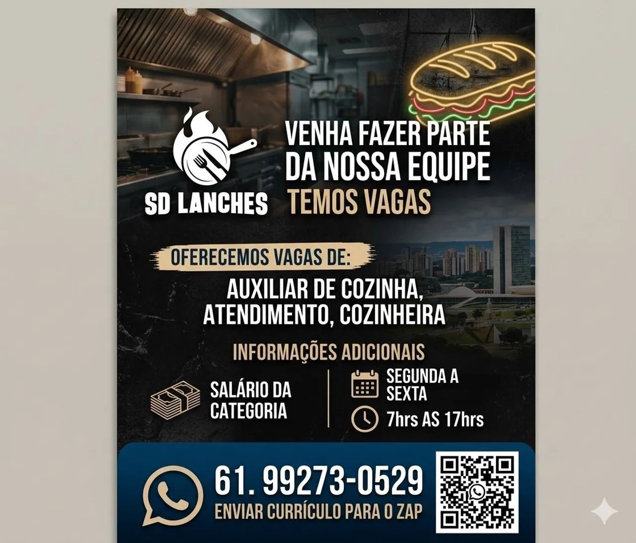 Vagas para lanchonete e restaurante 