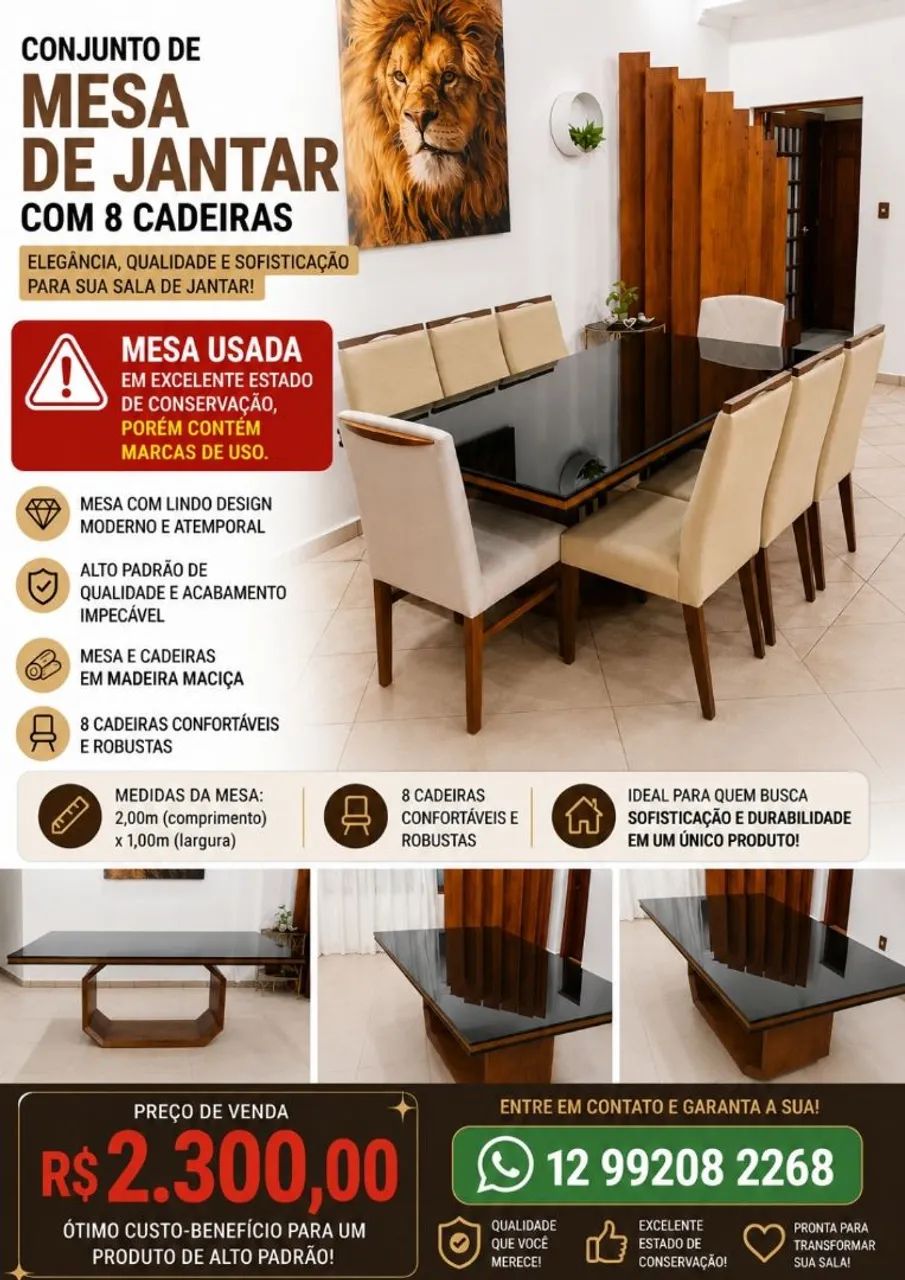 Conjunto Mesa de Jantar com 8 cadeiras
