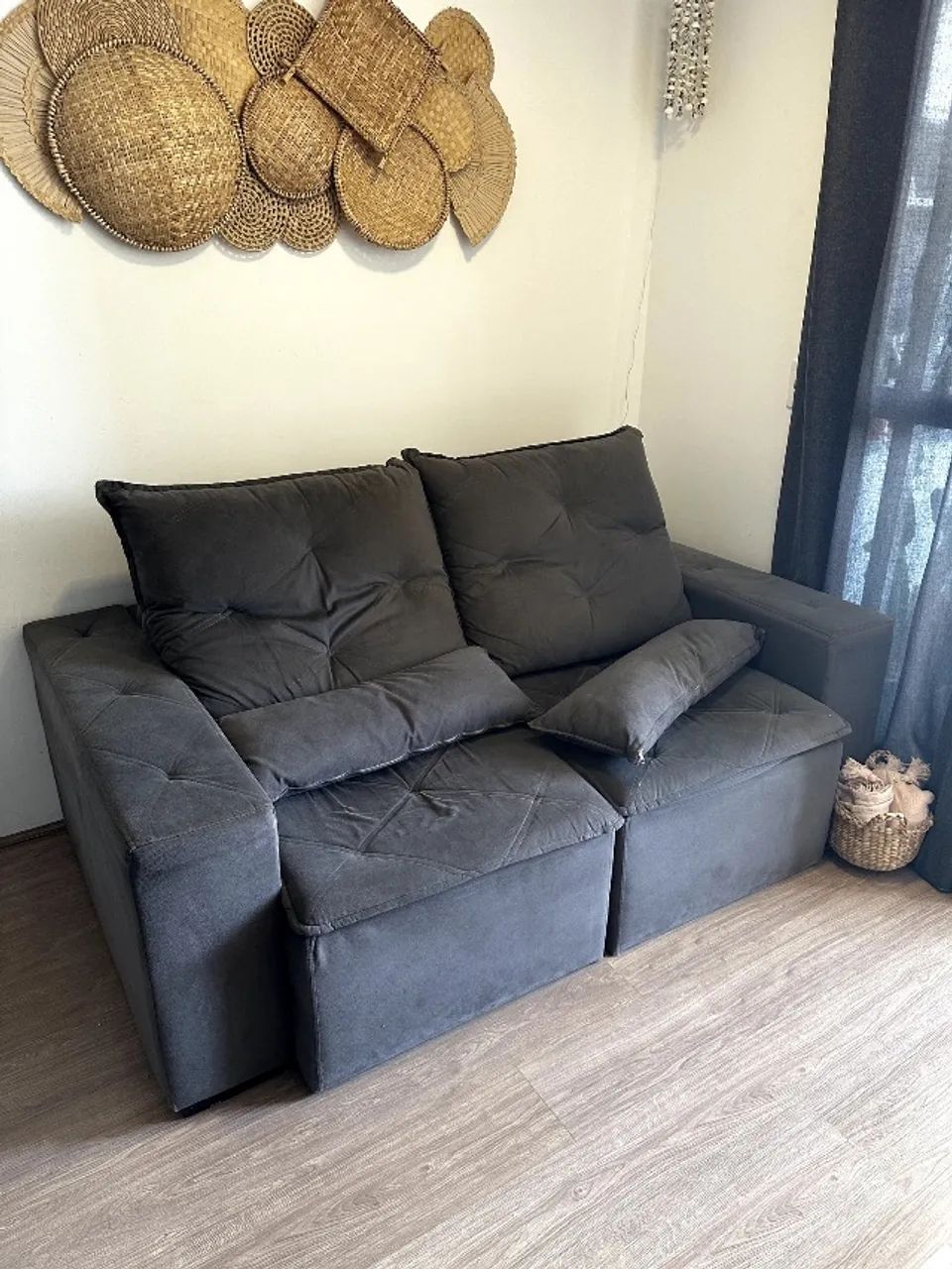Sofá 3 Lugares Retrátil e Reclinável Cinza Chumbo - Foto 2