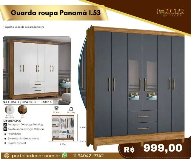 Guarda Roupa Panamá 1.53 a pronta entrega 