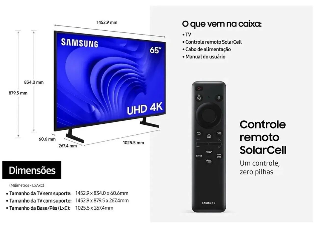 Smart TV Samsung 65 polegadas 4K UHD (65DU7700) - Foto 4