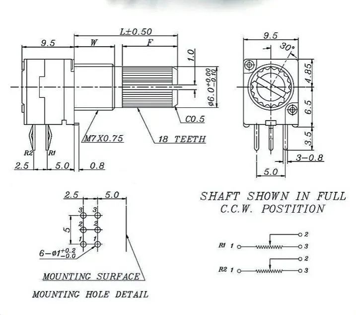 Potenciômetro RK097 15MM 6 Pinos 10k 50k *Entrego Aceito Cartão - Foto 2