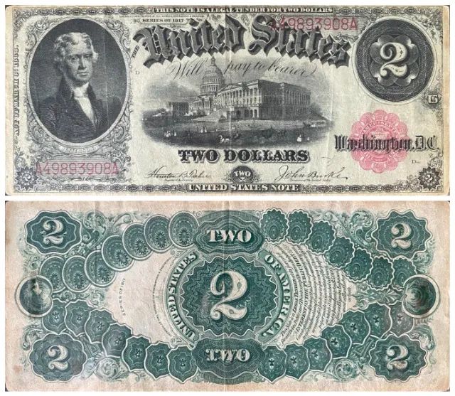Cédula americana com Thomas Jefferson US$ 2 ? 1917 ? Jefferson