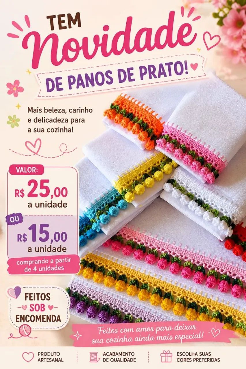 Pano de prato com barrado em croche 