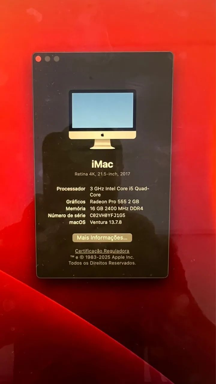 iMac 21.5 4K 2017 i5 3GHz Quad-Core 16GB RAM Radeon Pro 555 Apple