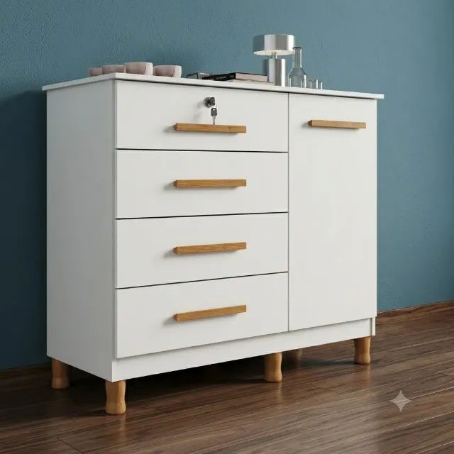 Cômoda Dallas Com Chave Na Cor Branco Novo!