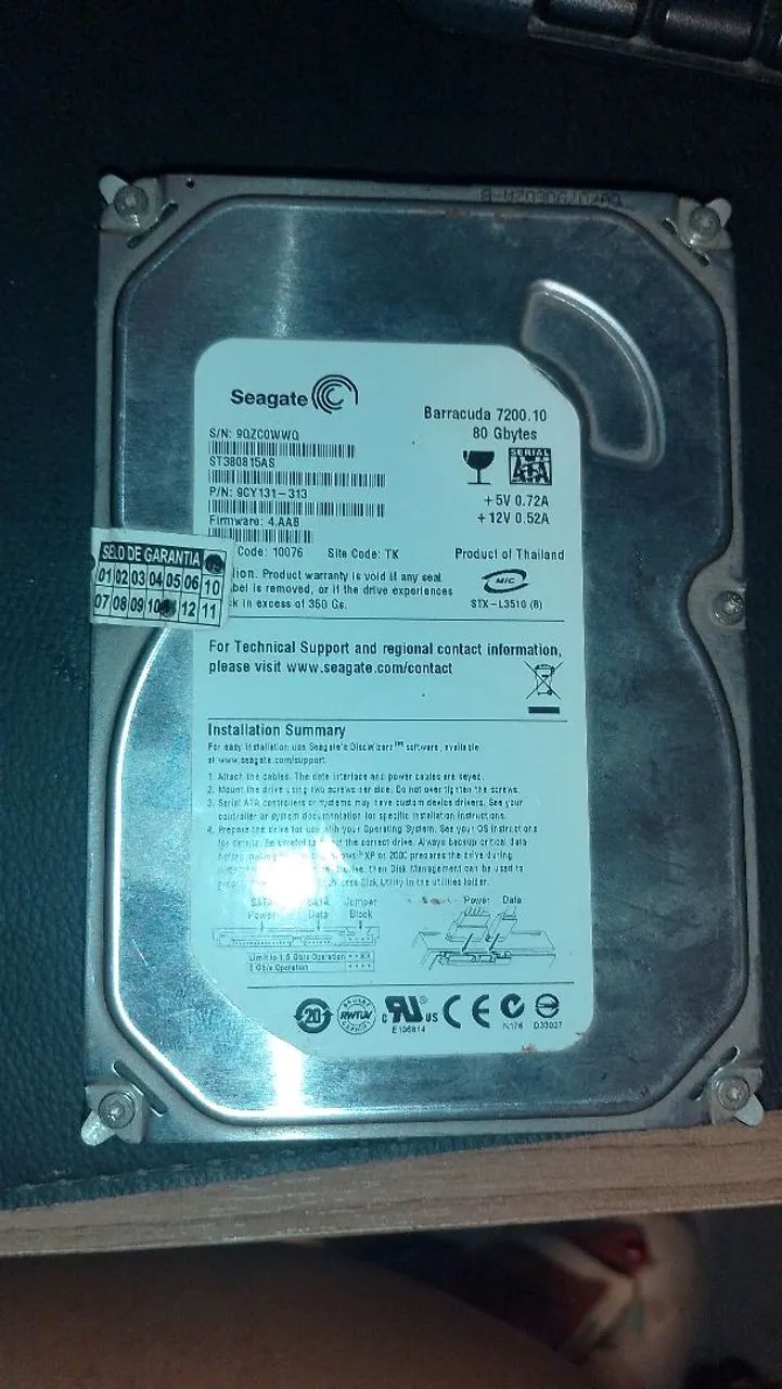 HD de 80Gb para computador 