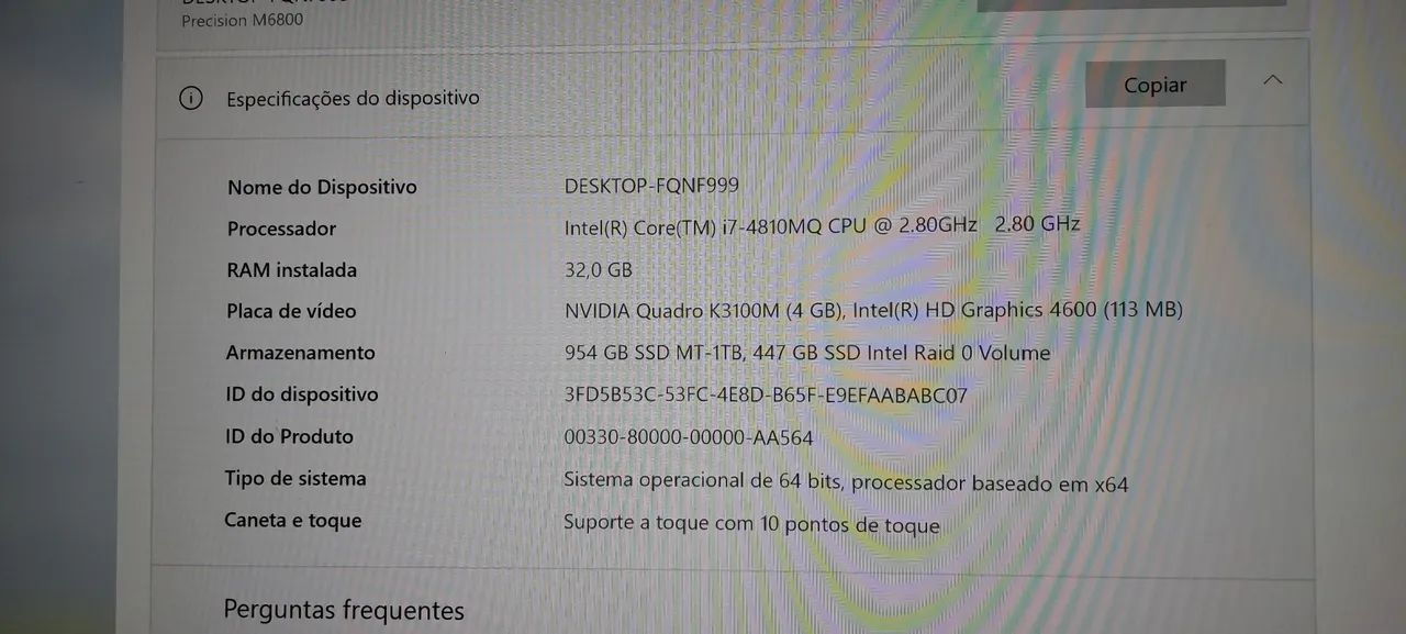 Notebook dell i7 usado precission gamer