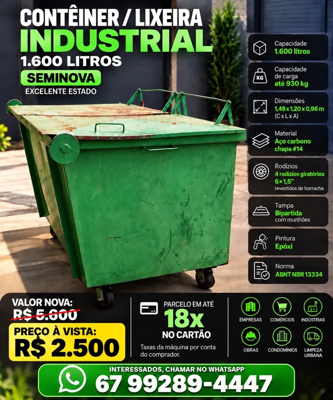 Lixeira Container 1.600 lts 