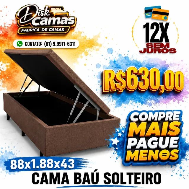 Box Baú Solteiro 88x188x43 Varias Cores e Tamanhos
