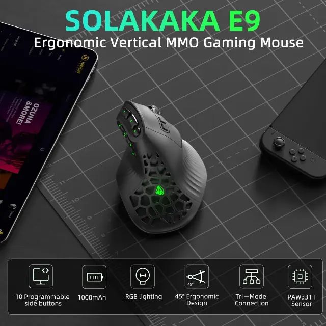 Mouse Solakaka E9 preto - com caixa e acessórios