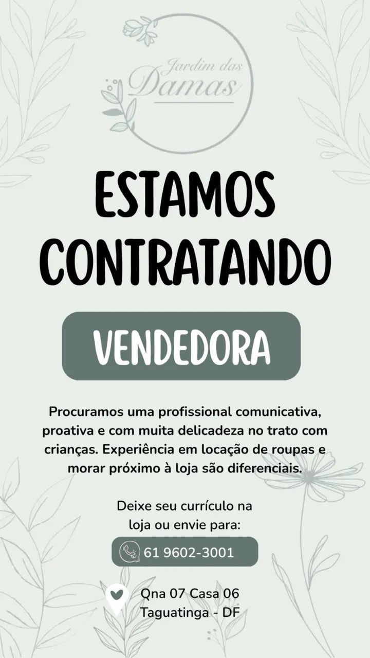 Vaga para vendedora
