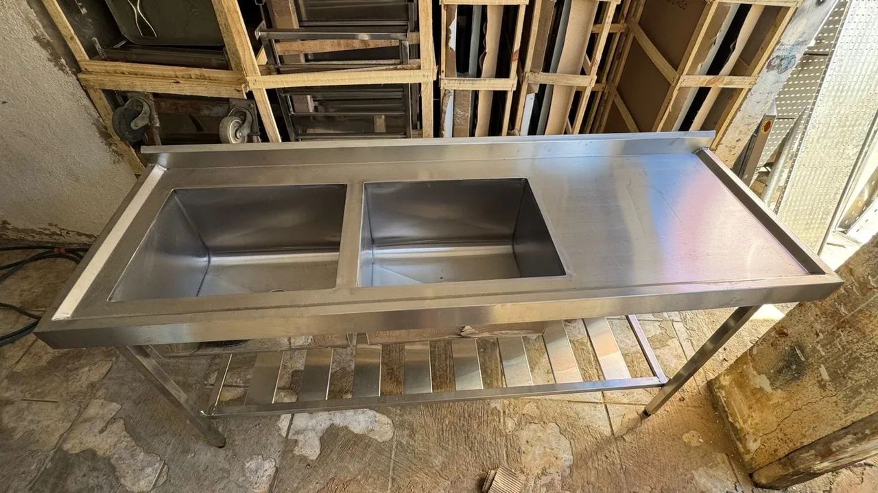 Pia inox duas cubas 1,80x60x90