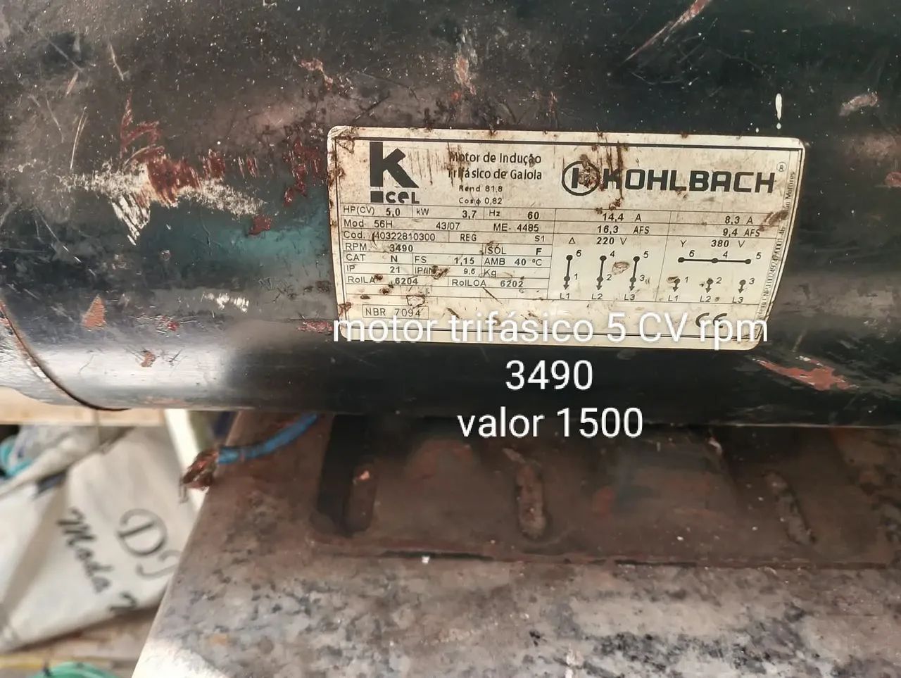 Motor 5 CV trifásico rpm 3490