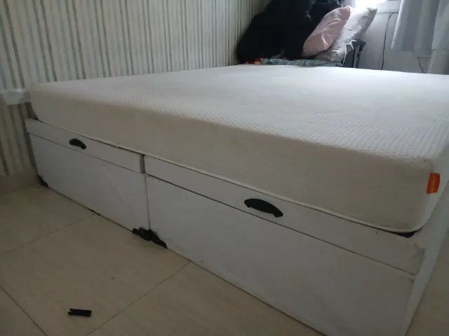 Cama box Baú Bipartida King + Colchão Emma Original 