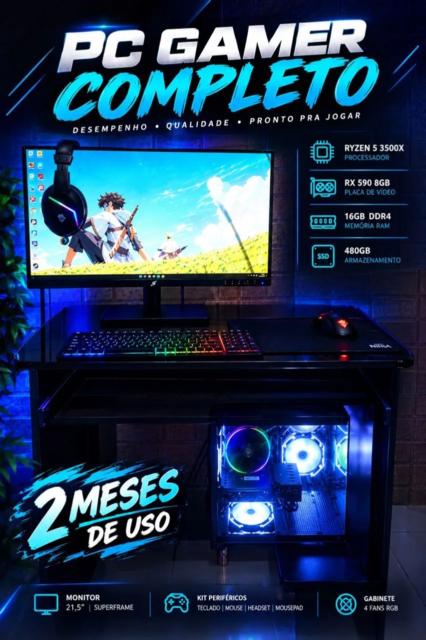 PC GAMER COMPLETO ? APENAS 2 MESES DE USO! - Foto 2