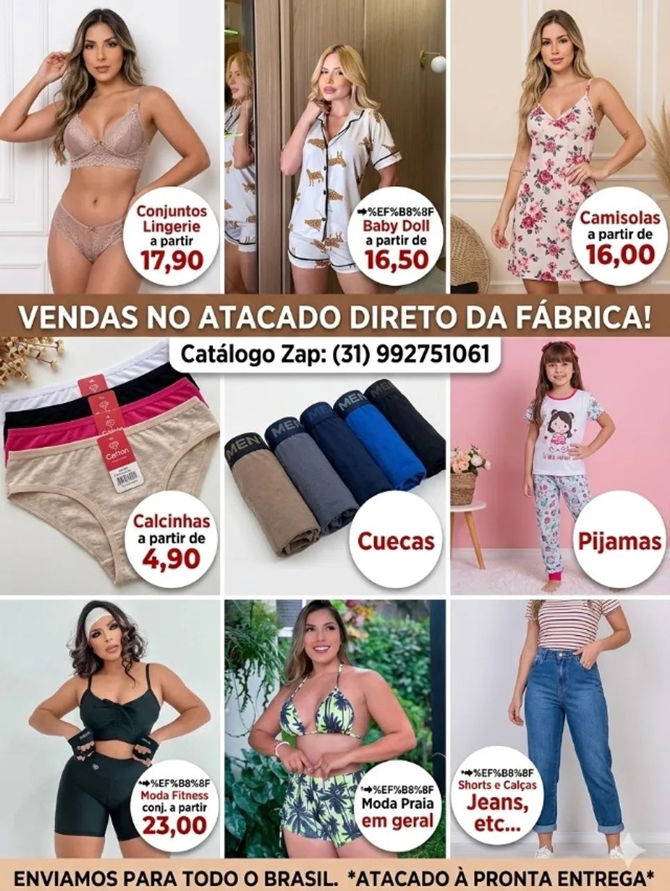 Moda intima em geral para revenda, catalogo zap *