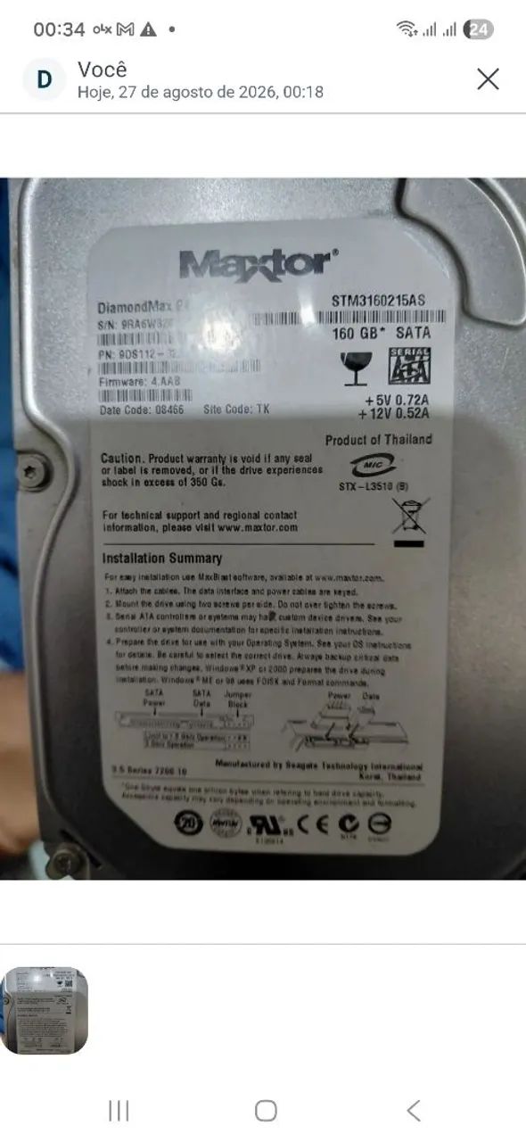 Disso rígido marca:Maxtor