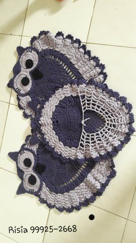 Tapete para banheiro Coruja em crochê kit 3 peças