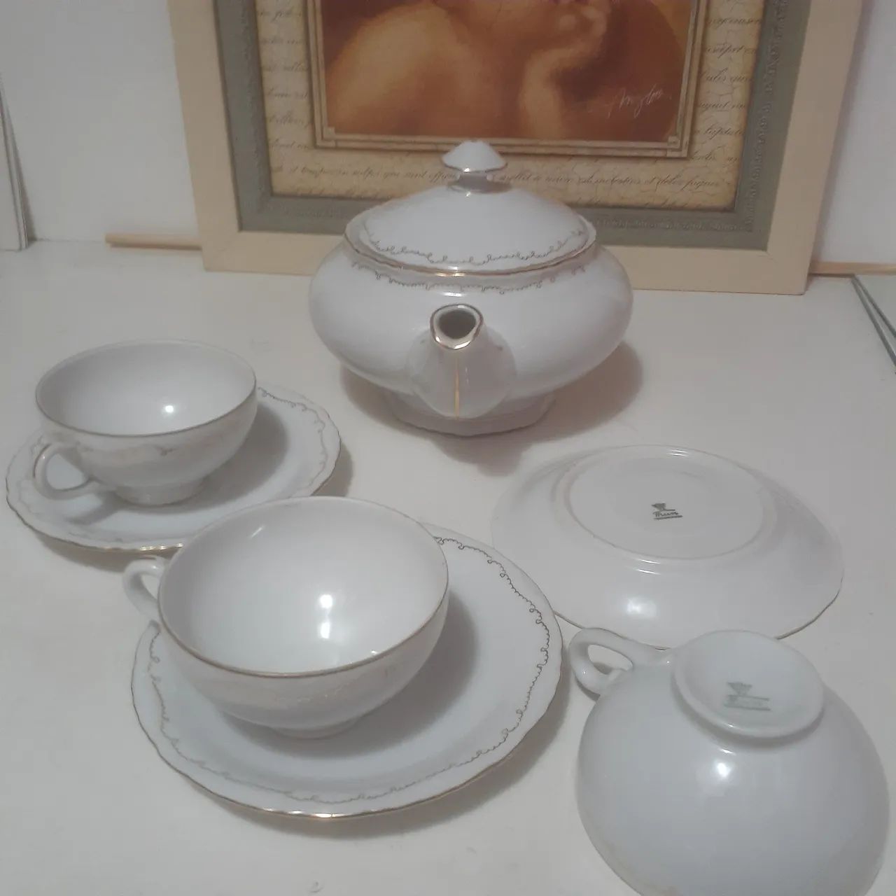 Jogo chá porcelana thun  Czechoslovakia 7 peças..filetadas - Foto 6