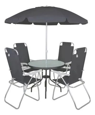 Conjunto Noronha Com Mesa Cadeira E Guarda Sol Bel Cor Cinza