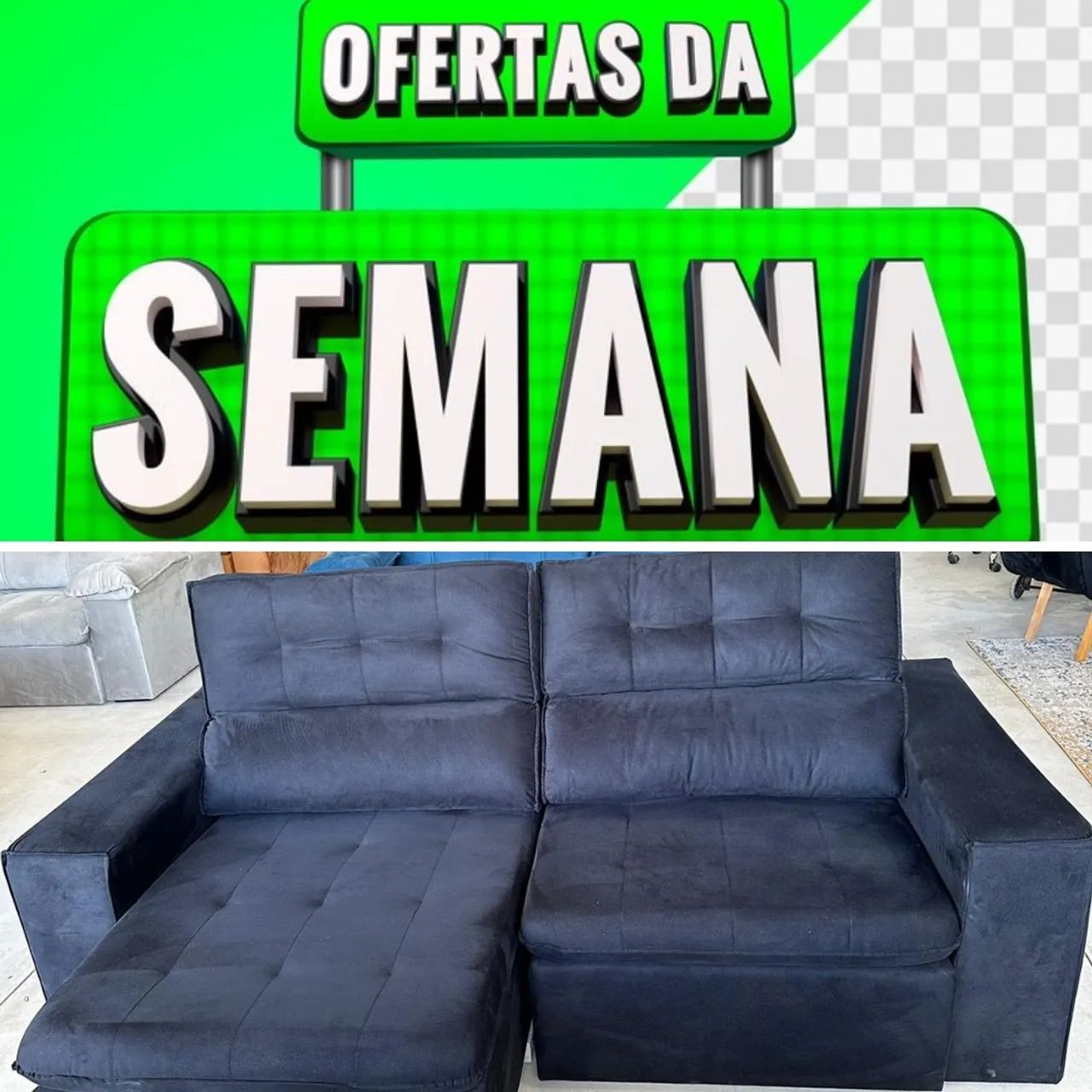 Sofá retrátil 5 lugares, cor azul escuro 