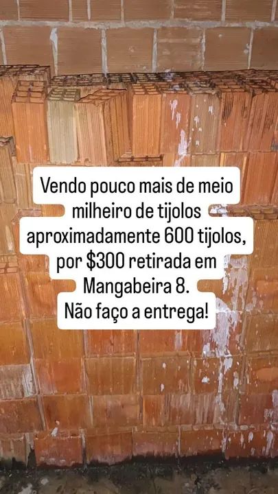 Vendo aproximadamente 600 tijolos 