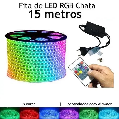 15 Metros Fita Led Chata Rgb 5050 Ip65 + Controle com Memória