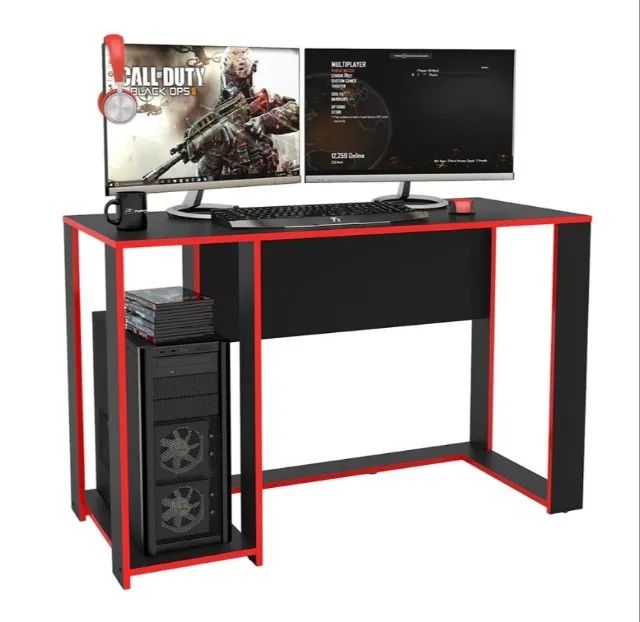 Mesa Gamer Singapura Politorno Preto/Vermelho (FAZEMOS ENTREGA EM ATÉ 24)