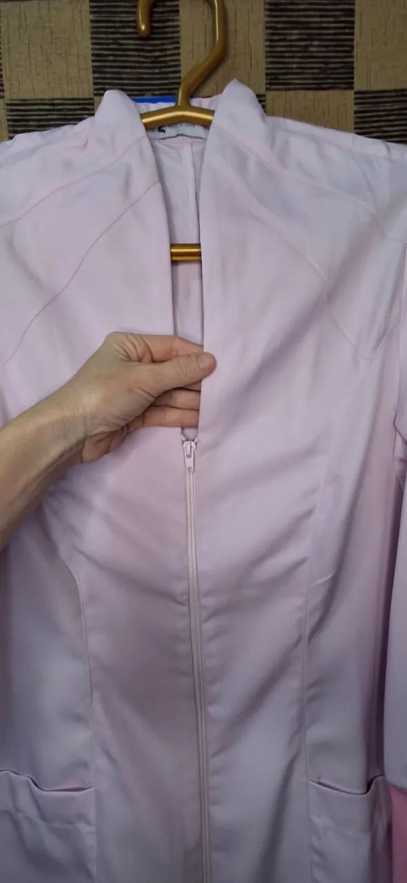 Jaleco Manga Longa Zíper Estética Dentista Enfermagem Manicures Rosa Tam 40 - Foto 6