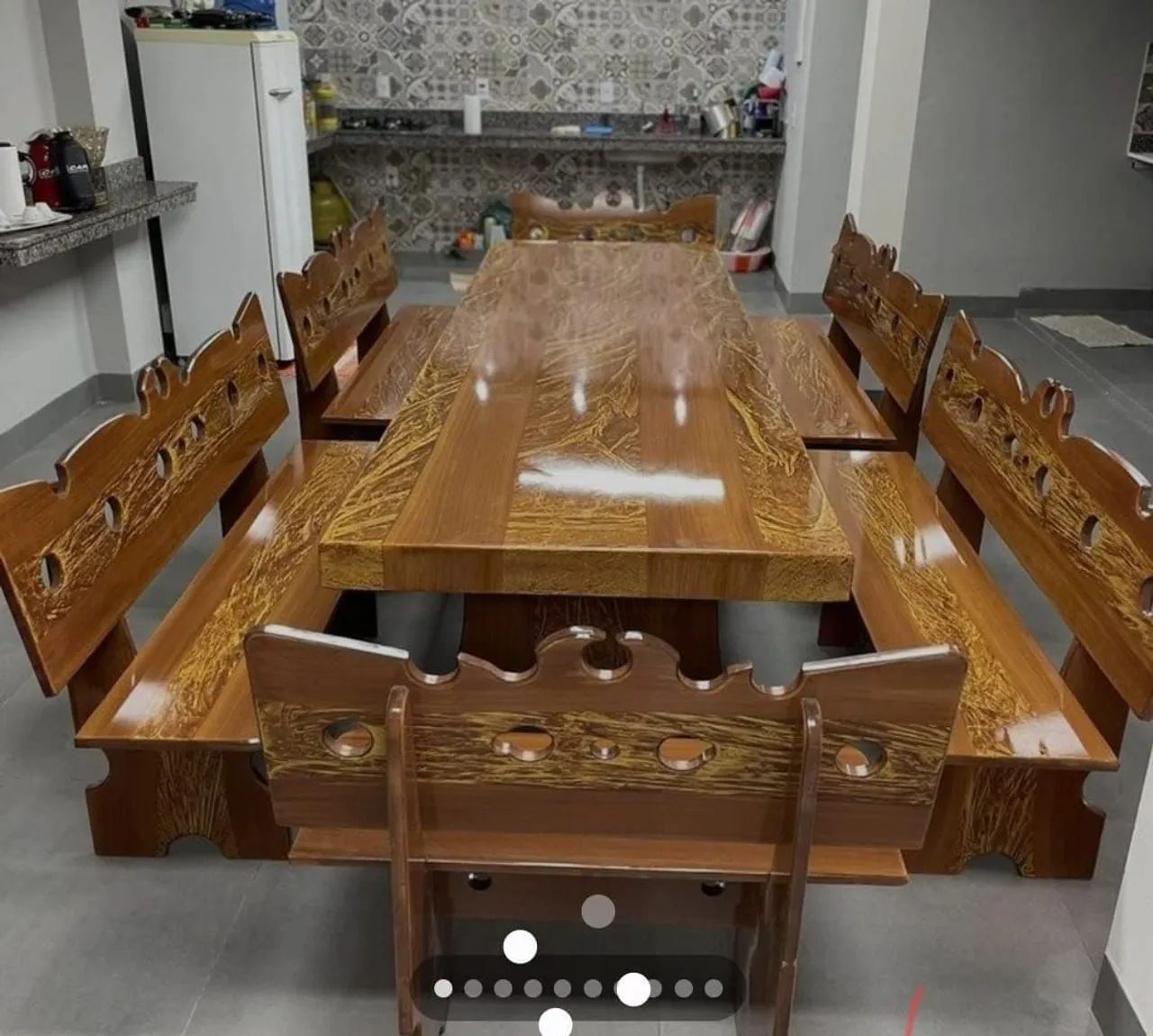 Conjunto de mesa e bancos pedra de ardósia  - Foto 5