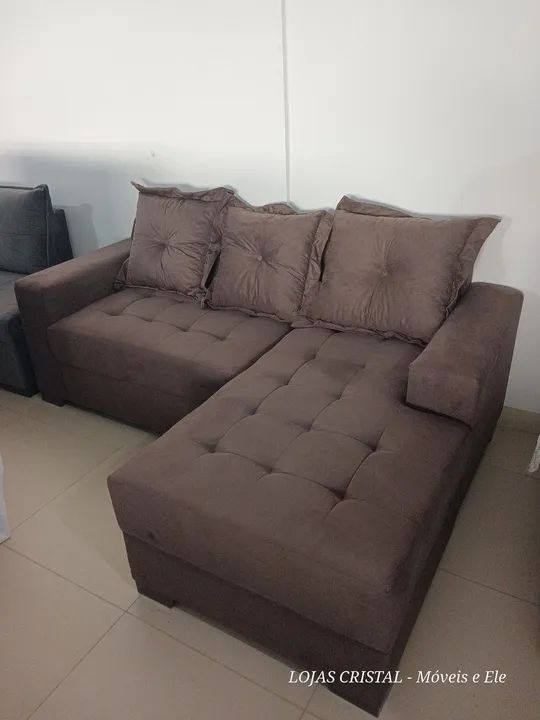 Sofá de Canto com almofadas separadas 3 Lugares Marrom - Foto 2