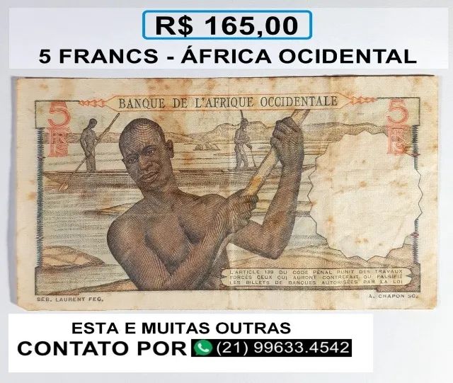 Cédula Cinq francs- República da África Ocidental  - Foto 3