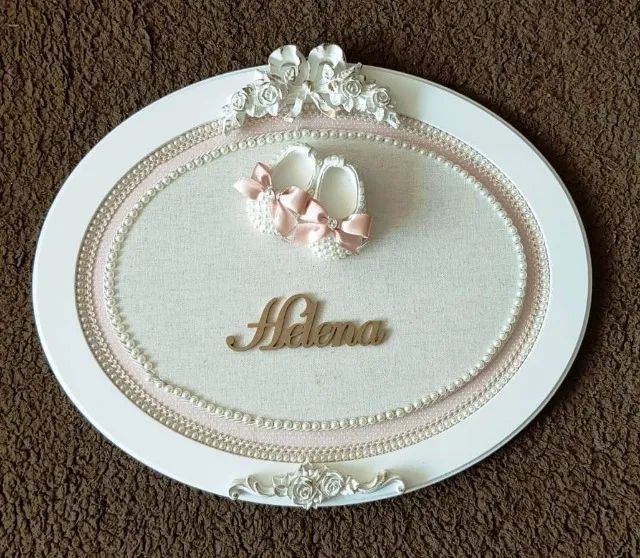 Placa Enfeite de Porta para Quarto Infantil - Oval - Nome Helena - Madeira e Pérolas - Foto 5