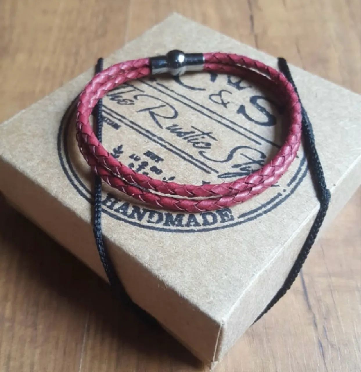 Pulseira de couro trançado rosa - Foto 2