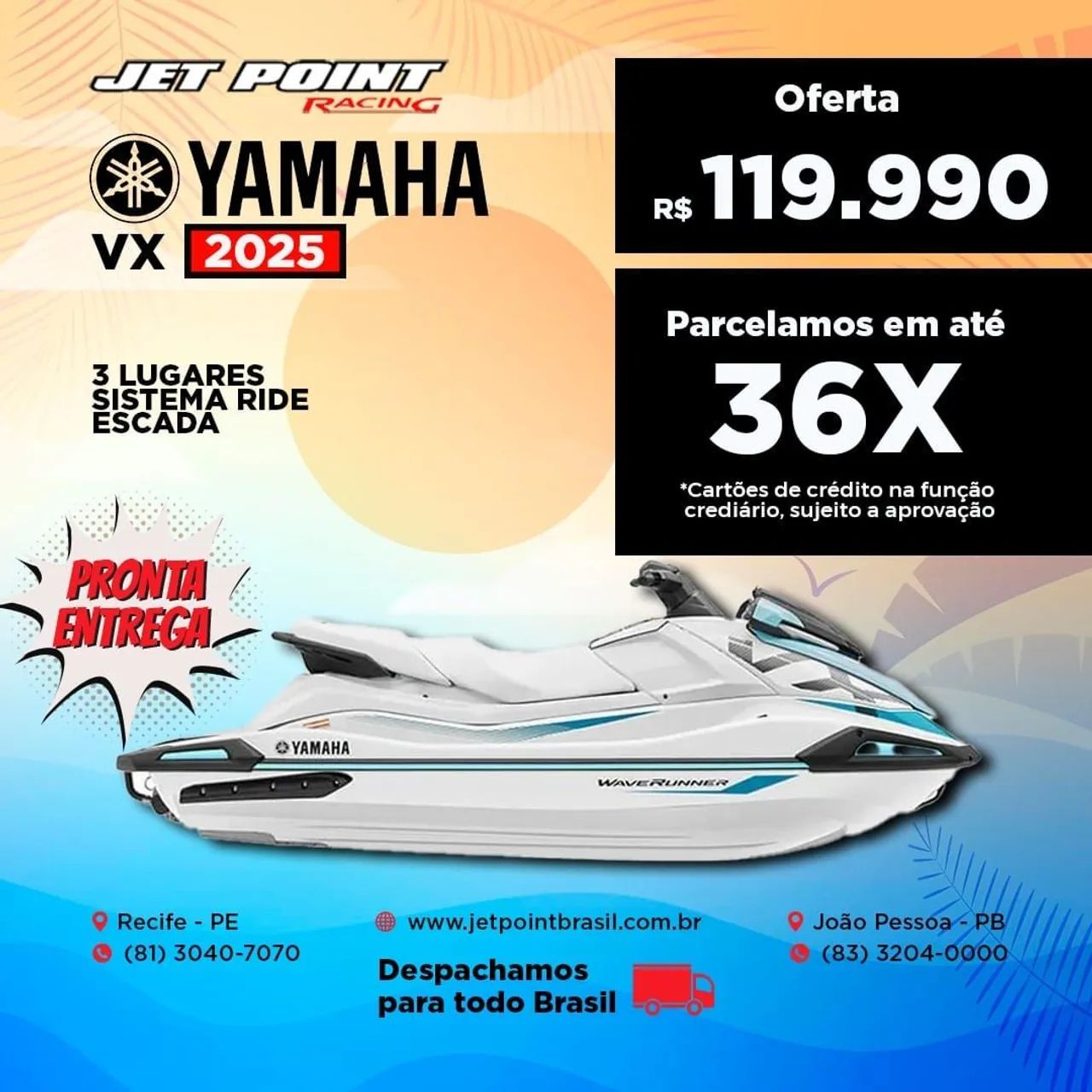 NOVO YAMAHA VX 2025, 3 Lugares, 01 Ano de Garantia, Troco/Parcelo 36x