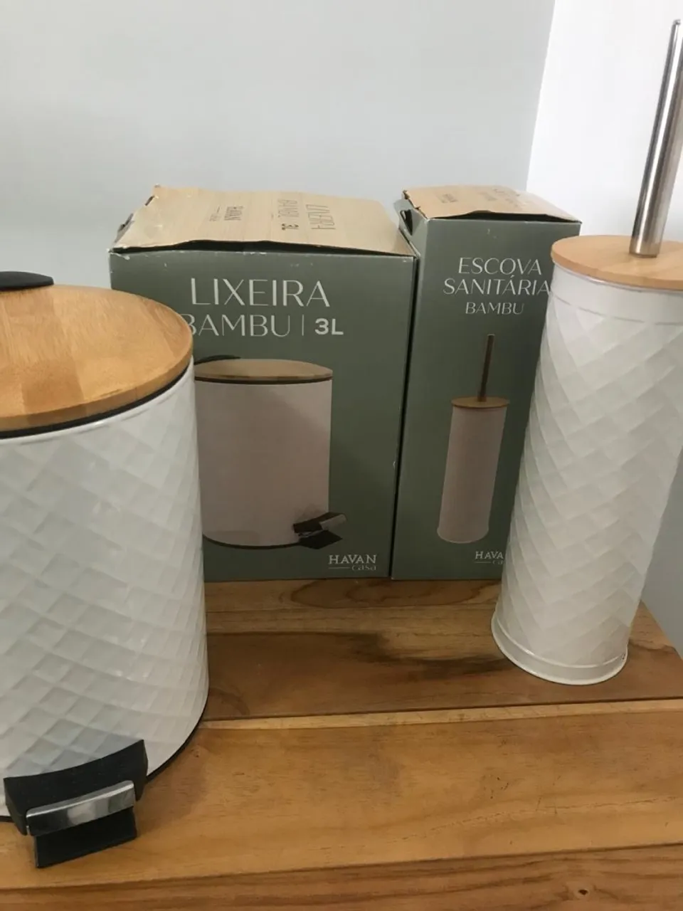 Kit Lixeira e Escova Sanitária Bambu Havan Casa