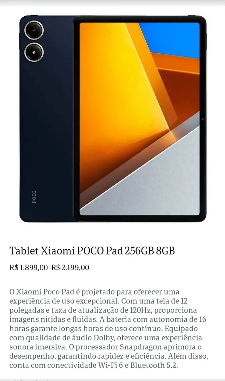 POCO Pad フルセット 256GB Tablet Xiaomi Poco Pad 256GB 8GB RAM Tela de 12.1 Wi-Fi com o