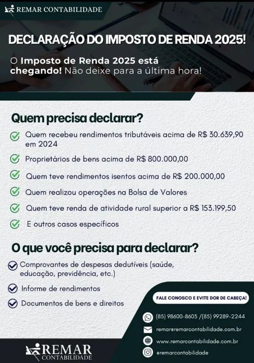 Declaração do Imposto de Renda 2025 Serviços Parque Araxá, Fortaleza 1385678484 OLX