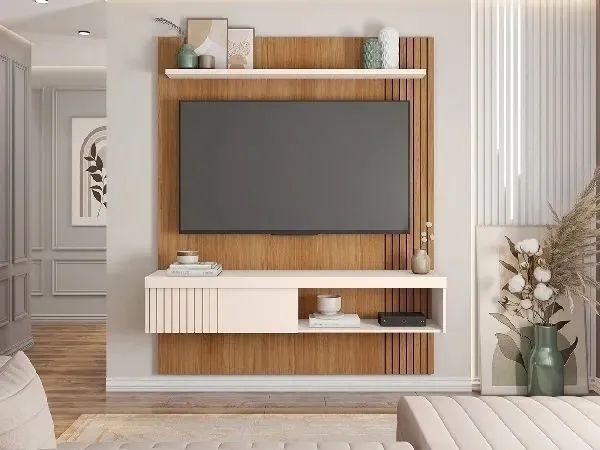 Painel de TV Moderno com Prateleiras e Rack