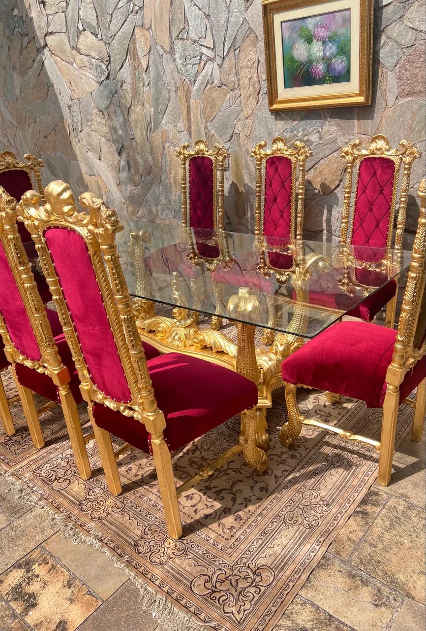 Mesa de jantar com 8 cadeiras Luís xv Vintage Antigo  - Foto 2