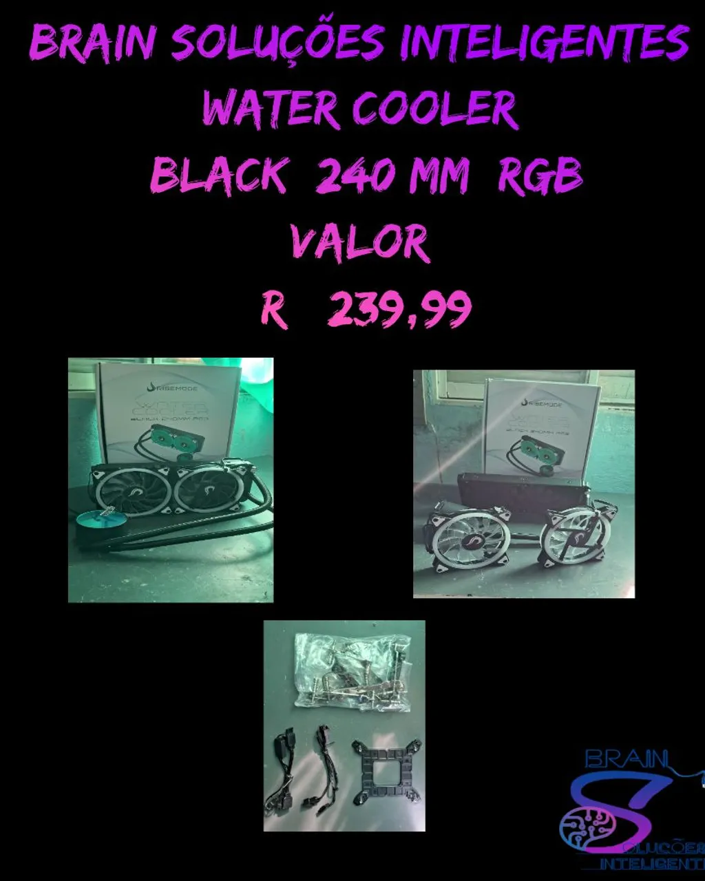 Water Cooler RiseMode Black 240mm RGB - R$239,99