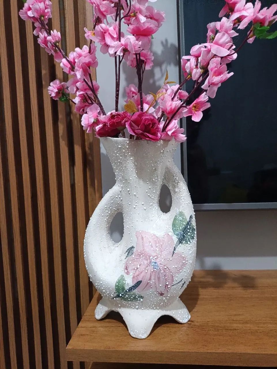 Vaso Antigo de Cerâmica - Pintura Floral *vintage*