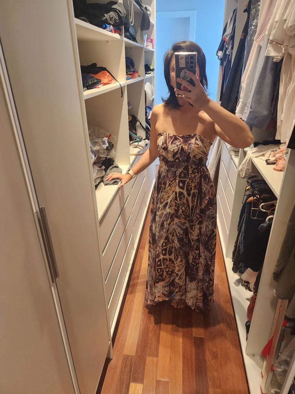 Vestido Longo Estampado Roxo e Bege - Foto 4