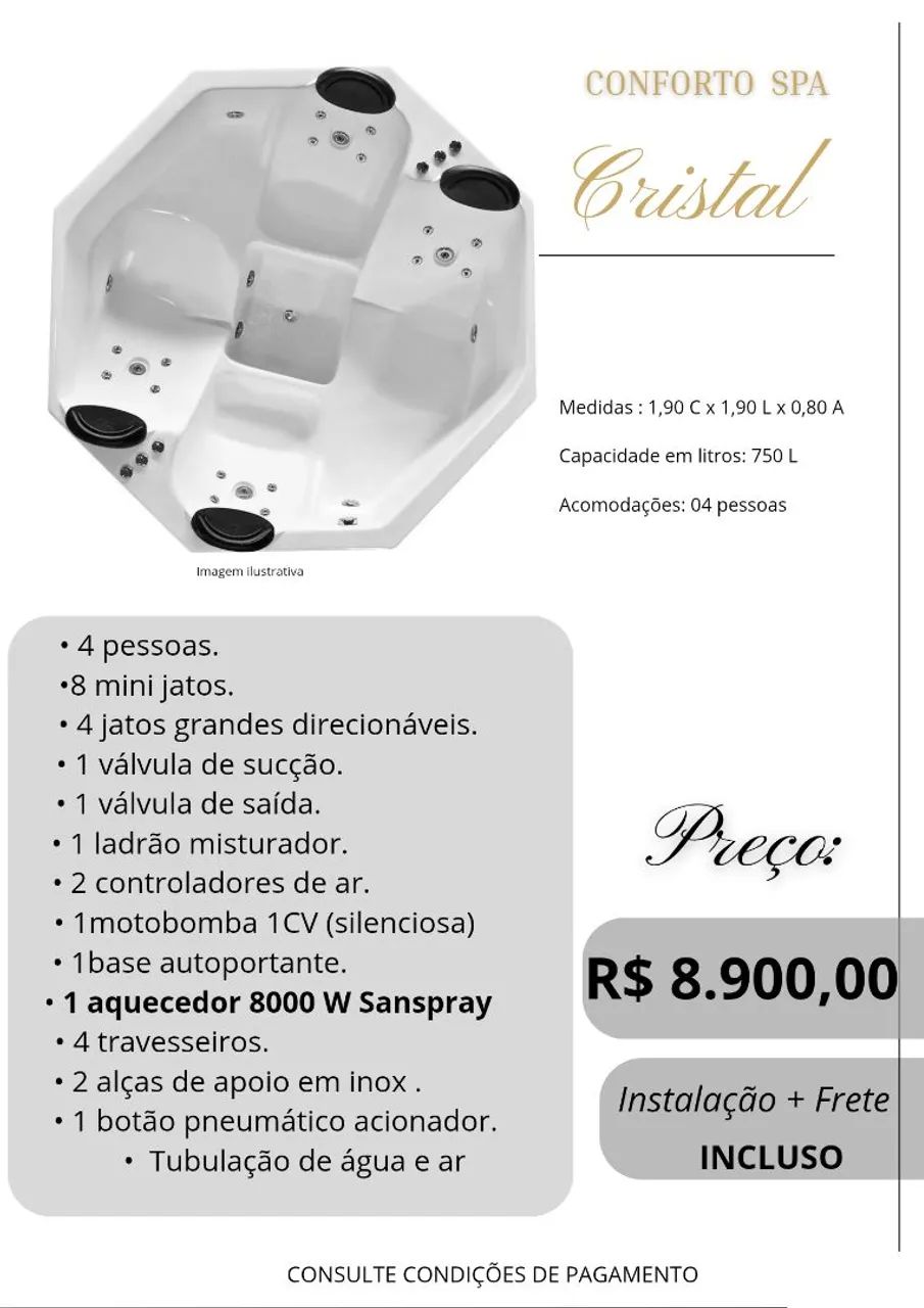 Hidromassagem Spa Cristal 4 Lugares 8000W