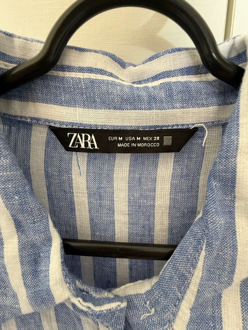 Zara Vestido midi listrado azul e branco - estilo camisa - com cinto - Foto 5
